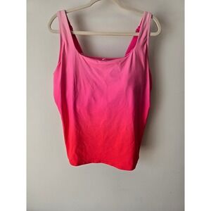 Lands End Pink Red Ombre Tankini Top 20W DDD Square Neck Adjustable